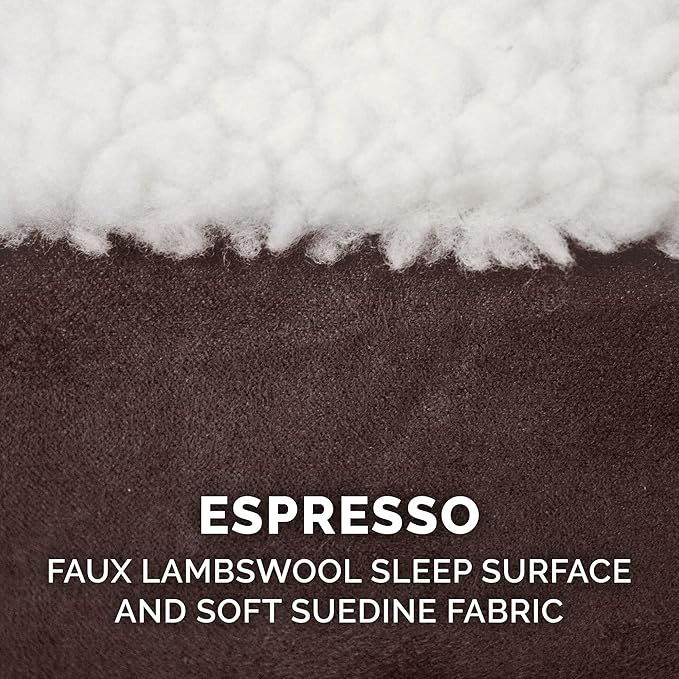 Furhaven Orthopedic Dog Bed for Small Dogs w/ Removable Washable Cover, For Dogs Up to 12 lbs - Sherpa & Suede Oval Lounger - Espresso, Small