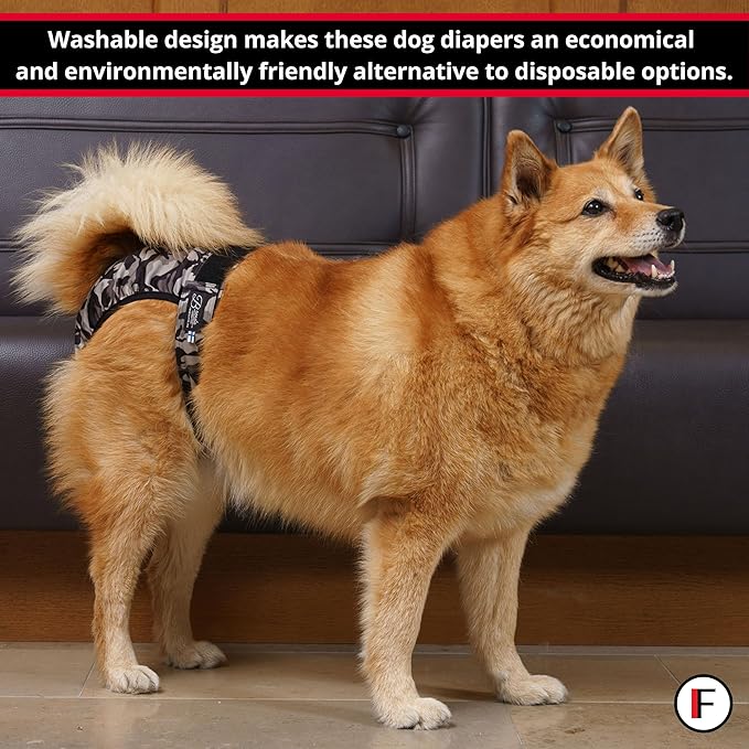 FINNERO Brenda Reusable Dog Diaper, Leak-Proof, Adjustable, Heat & Incontinence Protection, XL – Gray