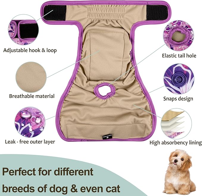 Female Dog Diapers - Premium Reusable Diapers for Doggie in Heat - for Pet Incontinence with Adjustable Snaps Butterfly, XXL