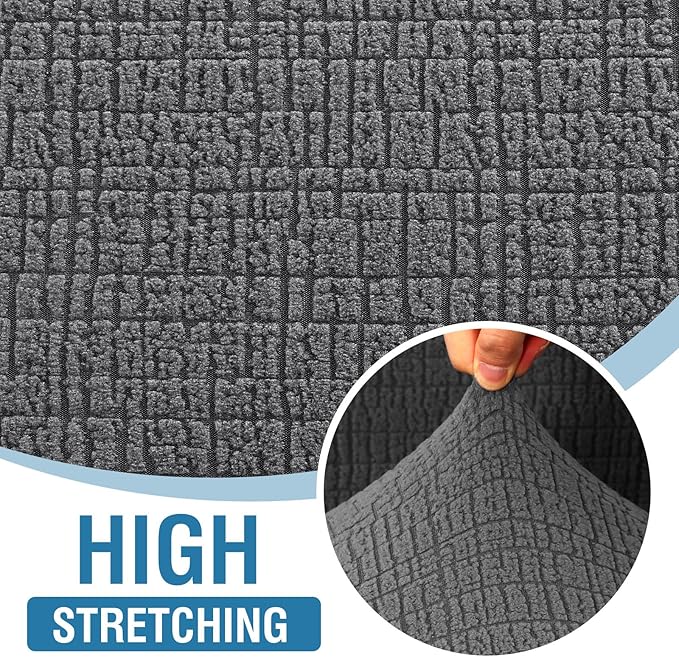 H.VERSAILTEX Jacquard Couch Cushion Covers High Stretch Sofa Covers for 3 Cushion Couch Furniture Protector Spandex Anti-Slip Soft Thickened Slipcovers Crizzle Pattern(3 Seat Covers, Grey)