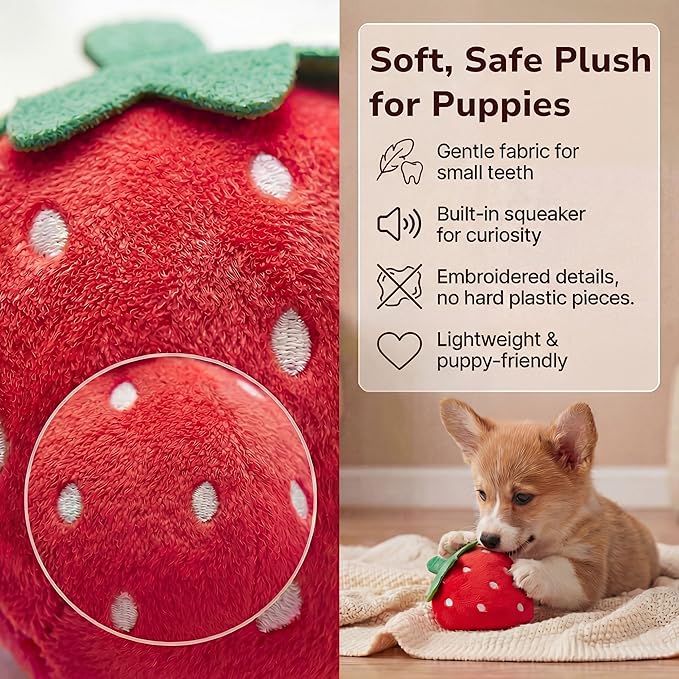 Pets&Goods Plush Squeaky Dog Toys – 5-Pack Fruit & Veggie Set for Puppies & Small Dogs – Soft, Crinkle, Durable Toys for Indoor Play, Teething Puppies & Dog Gifts