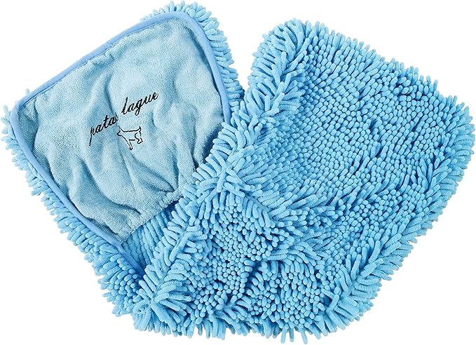 Patas Lague 2 Pack Absorbent Dog Towel for Drying Dogs Large, 35''x15'' Extra Large Microfiber Quick Drying Pet Bath Towel with Hand Pockets, Machine Washable Pet Shammy Blue Pink