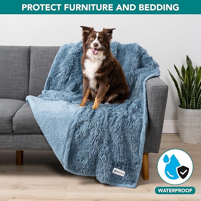 PetAmi Waterproof Dog Blanket for Small Medium Dogs, Calming Fleece Cat Blanket, Couch Protector Washable Sherpa Faux Fur Pet Throw for Puppy, Soft Reversible 29x40 Light Blue