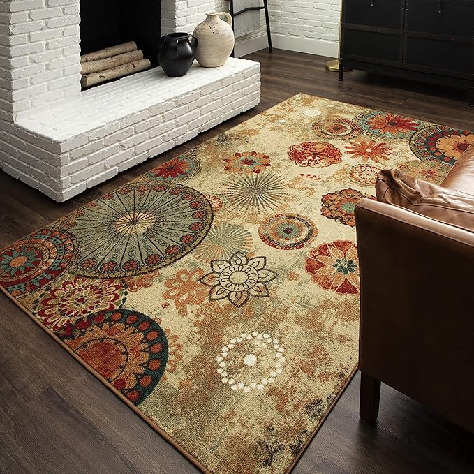 Mohawk Home Alexa Ornamental Floral Medallion 4' x 6' Area Rug - Perfect for Living Room, Dining Room, Office