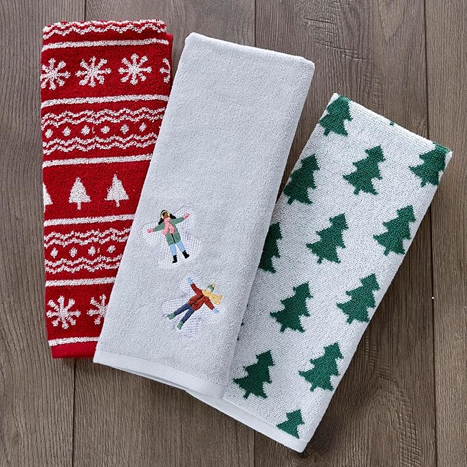 SKL Home Christmas/Winter Snow Angels Hand Towel 2pc Set for Bath/Kitchen/Bar & Gift, Gray