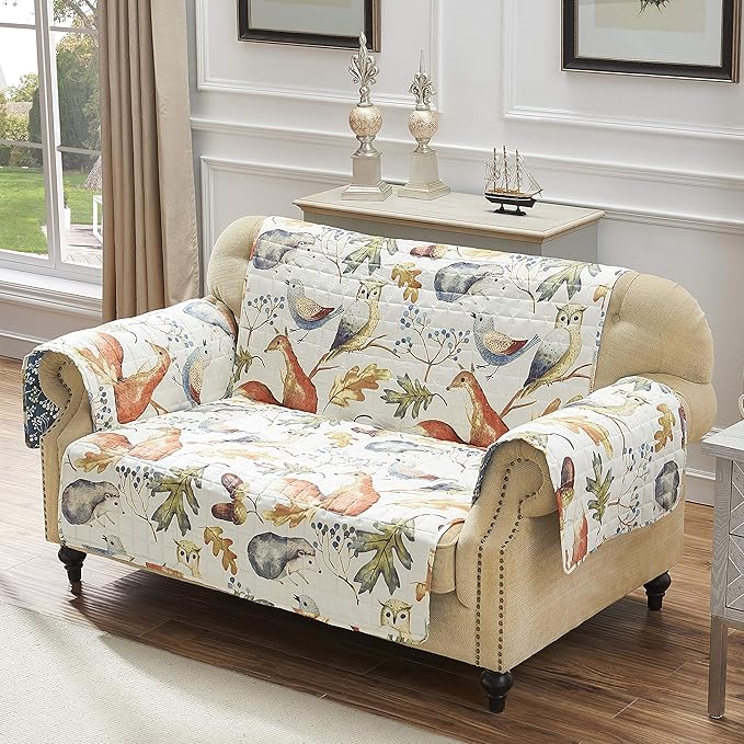 Greenland Home Willow Reversible Slipcover - Furniture Protector - Loveseat - Natural