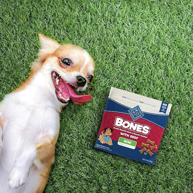 Blue Buffalo Bones Natural Crunchy Dog Treats Mini Dog Biscuits Beef, 12oz. Bag, 4 Count