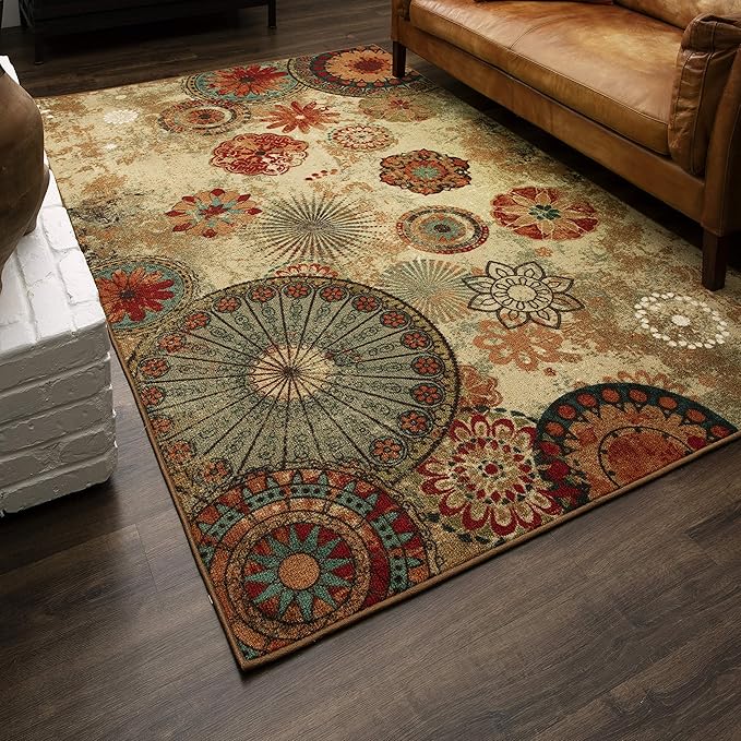 Mohawk Home Alexa Ornamental Floral Medallion 4' x 6' Area Rug - Perfect for Living Room, Dining Room, Office