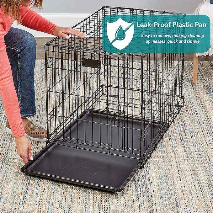 MidWest Homes for Pets 42-Inch iCrate for Large Breeds, 71-90 lbs, Double Door Folding Dog Crate with Divider Panel, Leak-Proof Tray & Secure Latches, Portable, Durable & Easy to Assemble