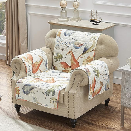 Greenland Home Willow Reversible Slipcover - Furniture Protector - Arm Chair - Natural