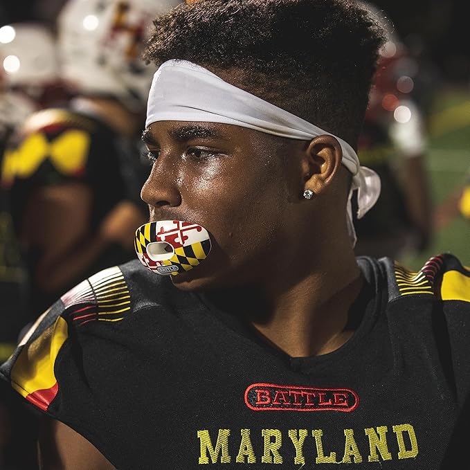 Battle Sports Oxygen Football Mouthguard - Football Mouth Guard with Strap, Superior Airflow & Better Performance, Maximum Breathability, Works with Braces - Maryland