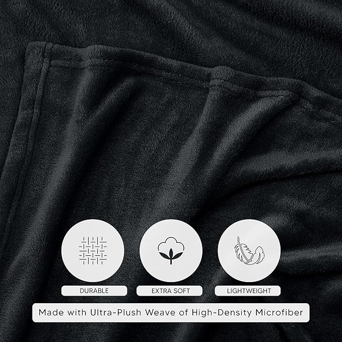 Utopia Bedding Black Fleece Blanket Queen Size Fuzzy Soft Anti-Static Microfiber Bed Blanket (90x90 Inch)