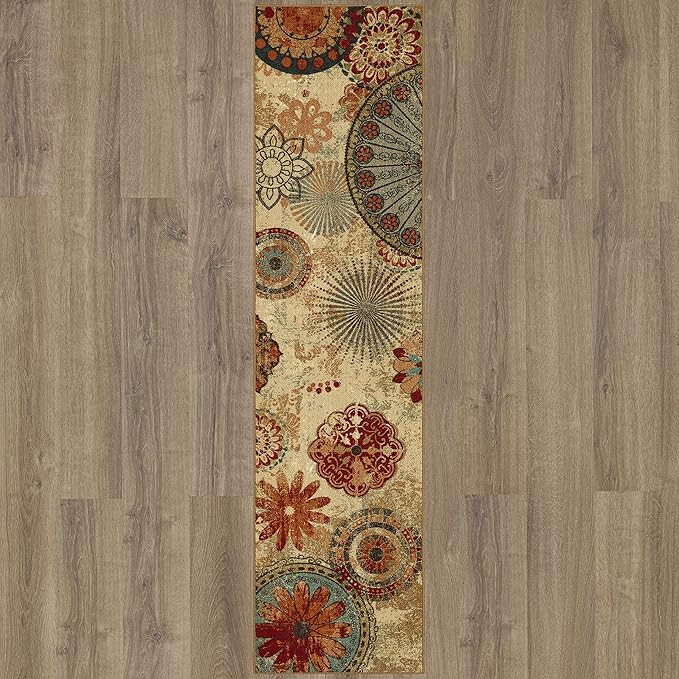 Mohawk Home Alexa Ornamental Floral Medallion 2' x 8' Area Rug - Perfect for Living Room, Dining Room, Office