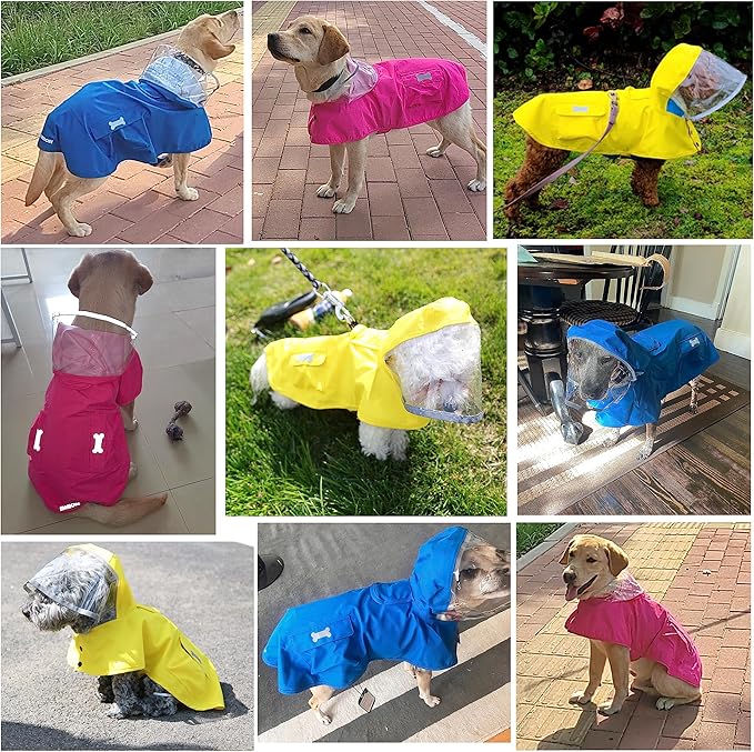 Waterproof Dog Raincoat, Adjustable Reflective Lightweight Pet Rain Clothes with Poncho Hood (X-Small, Blue)