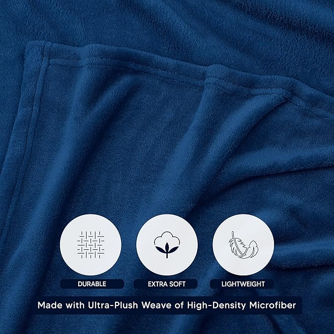 Utopia Bedding Navy Fleece Blanket Queen Size Lightweight Fuzzy Soft Anti-Static Microfiber Bed Blanket (90x90 Inch)